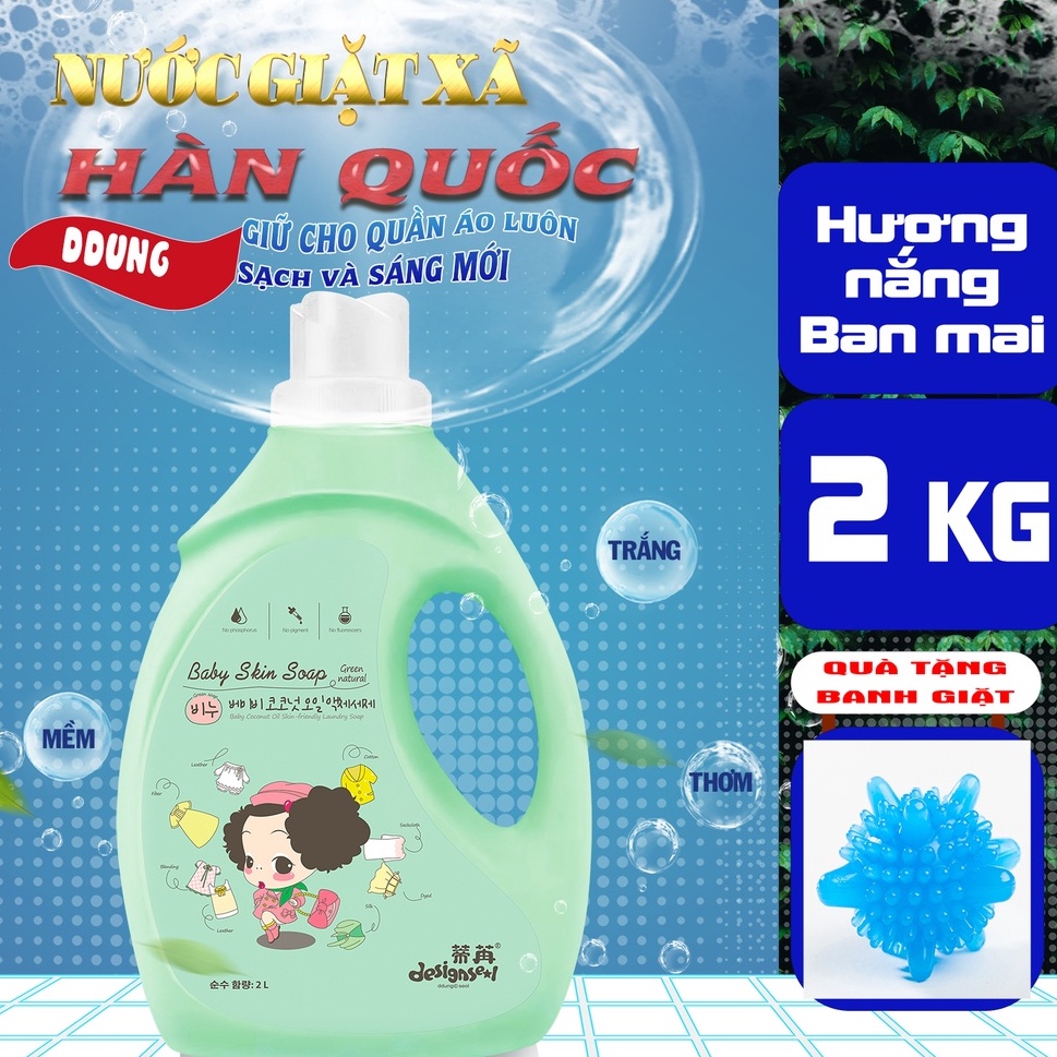 Nước xả giặt xà phòng ddung Hàn Quốc 2 in 1 2000ml, giặt siêu sạch, chuyên dùng cho mẹ và bé.