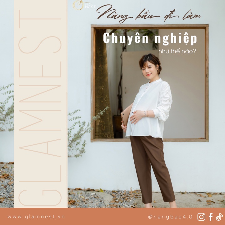 Quần Baggy Bầu Công Sở Vải Co Giãn Cạp Điều Chỉnh Thông Minh Glam Nest QD002