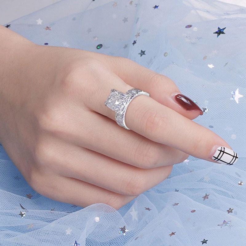 Nhẫn đính hôn mạ bạc đính đá Zircon sang trọng lấp lánh cho nữ
