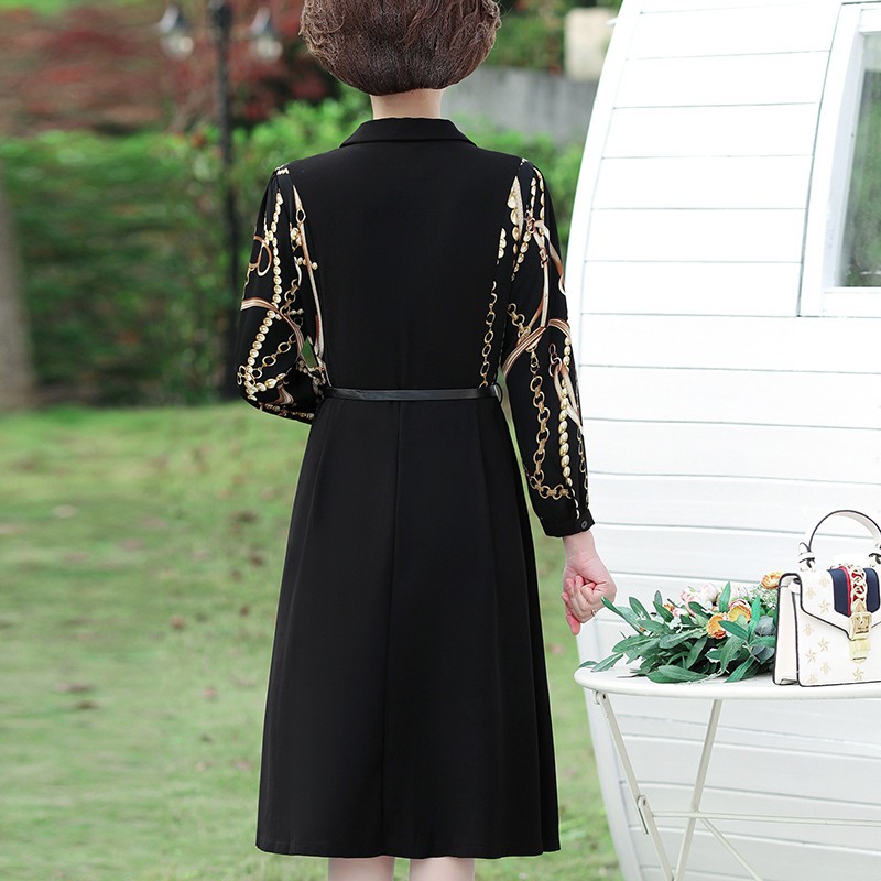 Váy xuân của mẹ 50 tuổi 40 phụ nữ rộng trung niên dài tay quý phái phương Tây khí chất thu đông