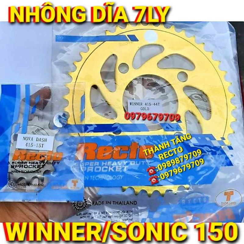 NHÔNG DĨA 7LY WINNER/SONIC 150 DĨA VÀNG 42T 44T NHÔNG 14T 15T RECTO