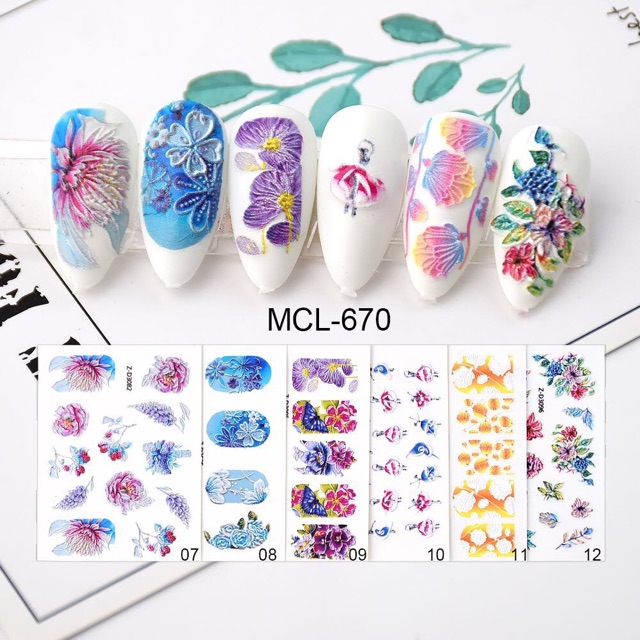 Stikcer hoa nổi 5d trang trí móng nail mẫu mới