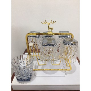 Set 6 Cốc Thuỷ Tinh Kim Cương Ánh Xanh Siêu Đẹp 🌸 Có Bình Bán Kèm 🌸 Sang Trọng Tinh Tế 🌸