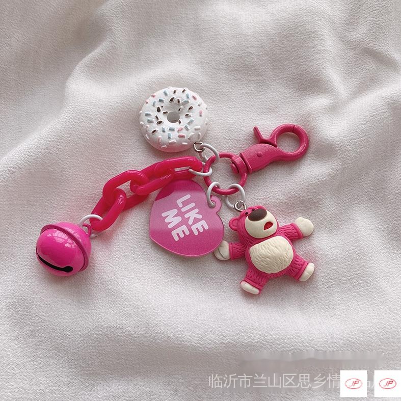 Móc Khóa Hình Bánh Donut Gấu Dâu Tây Xinh Xắn Dành Cho Cặp Đôi