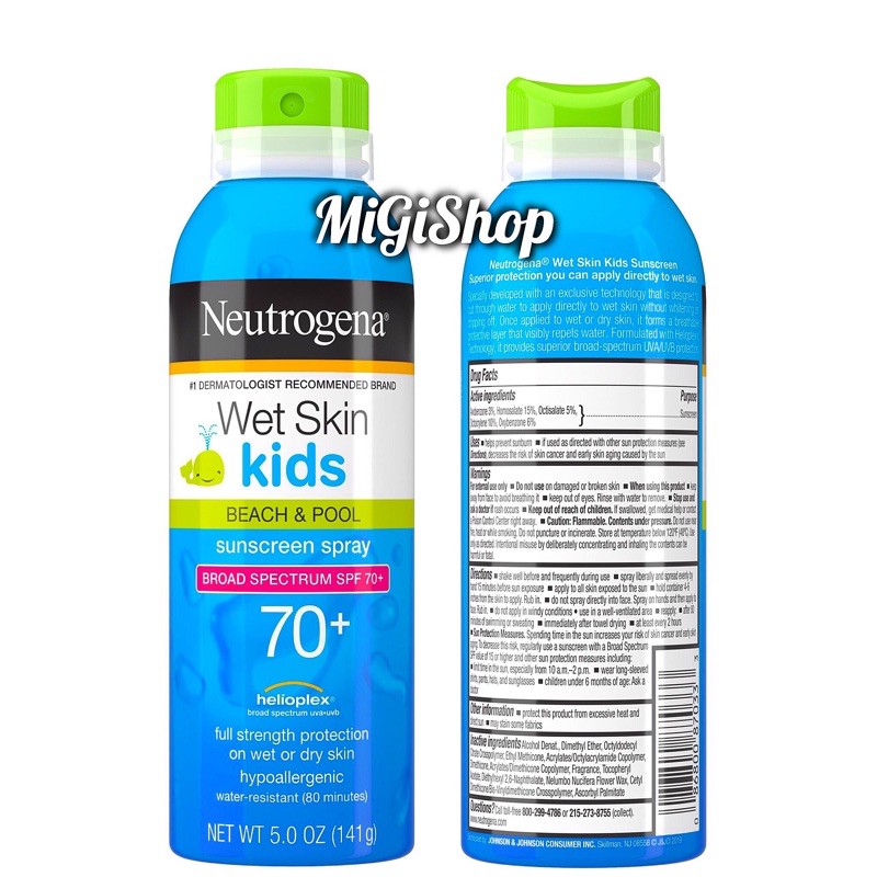 [Hàng Mỹ] Xịt Chống Nắng Trẻ Em Neutrogena Wet Skin Kids Suncreen Spray SPF70+ 141g
