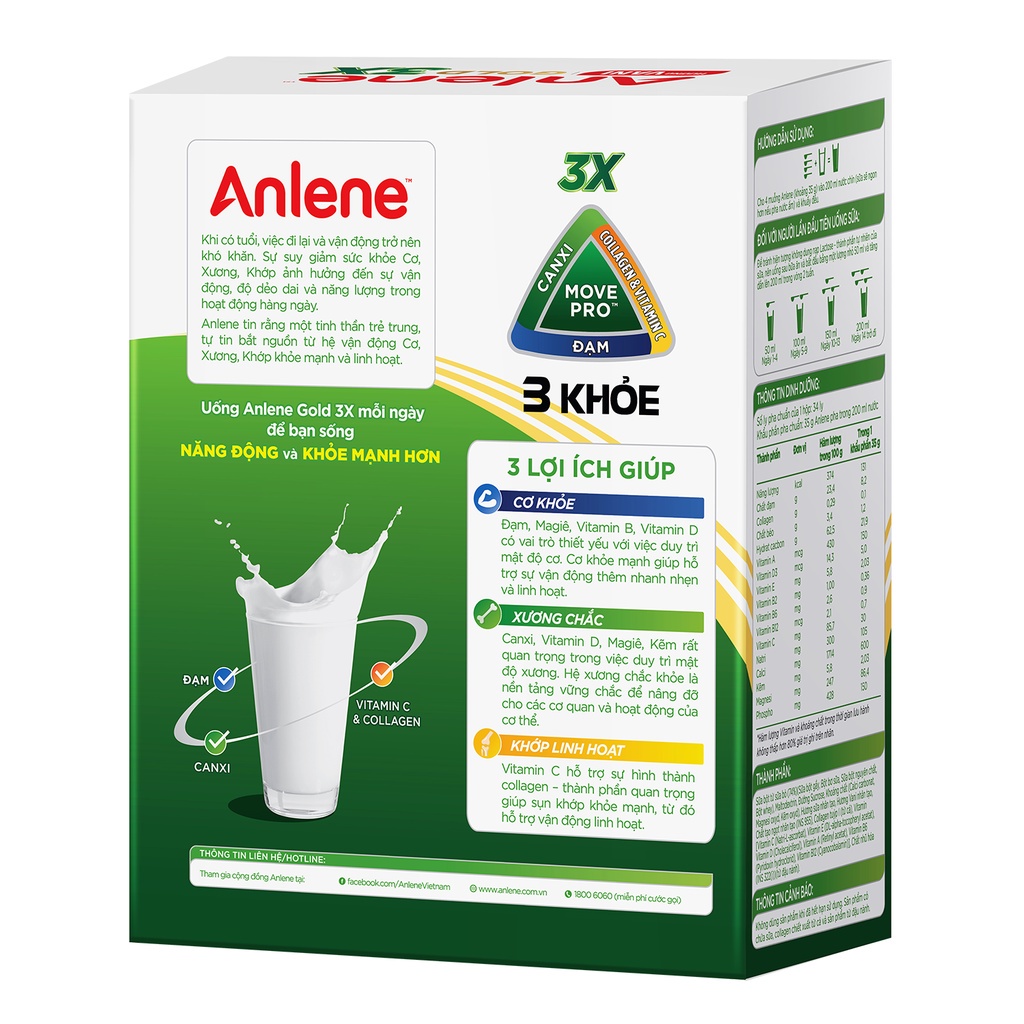 Combo 3 hộp Sữa Bột Anlene Gold Movepro Hương Vanilla 1,2Kg/hộp