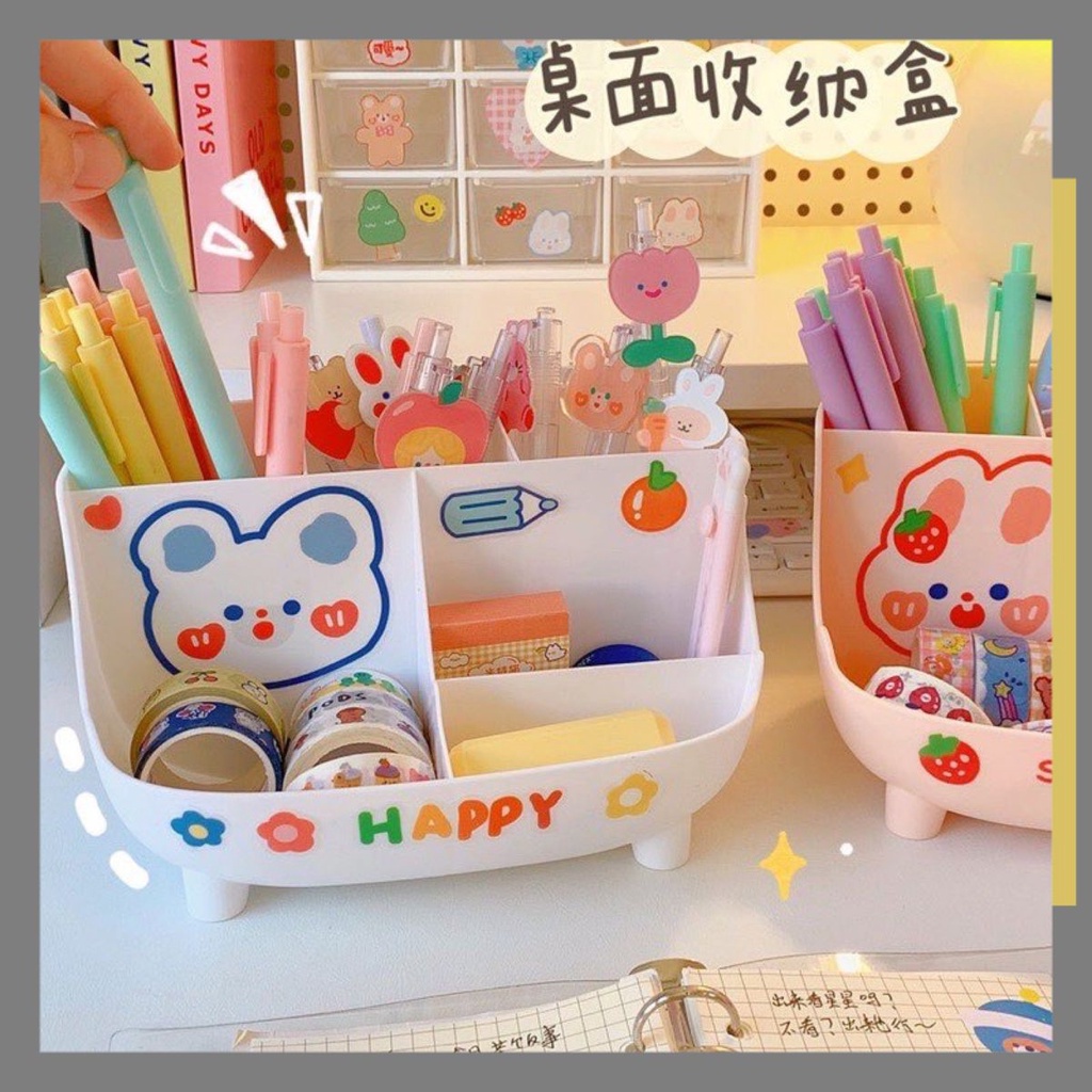 Khay Nhựa, Đế Nhựa Đựng Bút, Mỹ Phẩm 6 Ngăn Tặng Kèm Sticker 2D, 3D Phong Cách Vintage