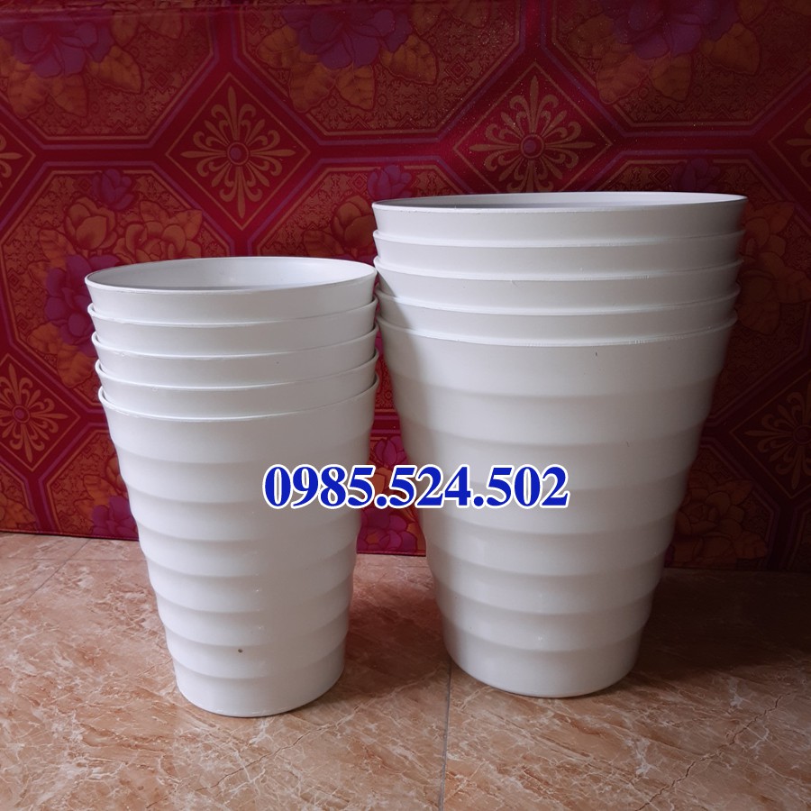 combo 5 chậu nhựa tròn xoắn trồn hoa đk 32cm x 5 chậu tròn xoắn đường kính 24cm