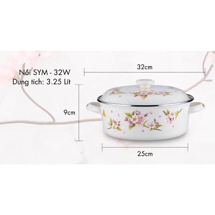 Nồi tráng men FUJIHORO 25cm, 4.0L,(Hoa Hà Lan) SYM-32, Sử dụng bếp từ. Làm từ thép Nippon nguyên khối cao cấp có độ bền