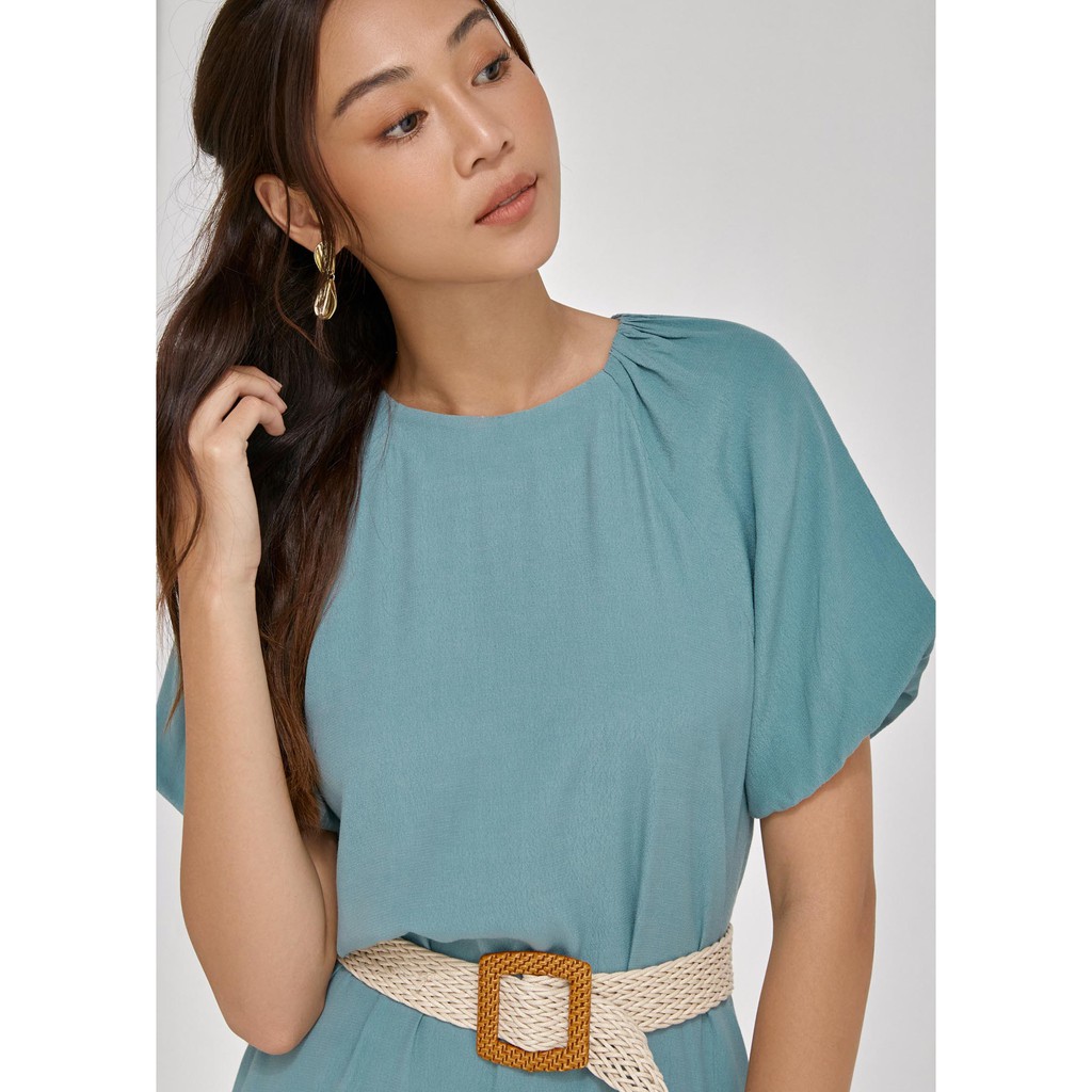 Đầm maxi tà chéo nữ YV LE &amp; CO vải xô hàn màu xanh thanh lịch