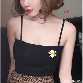 áo croptop 2 dây bún in lô gô hoa cúc hoa mai CH10
