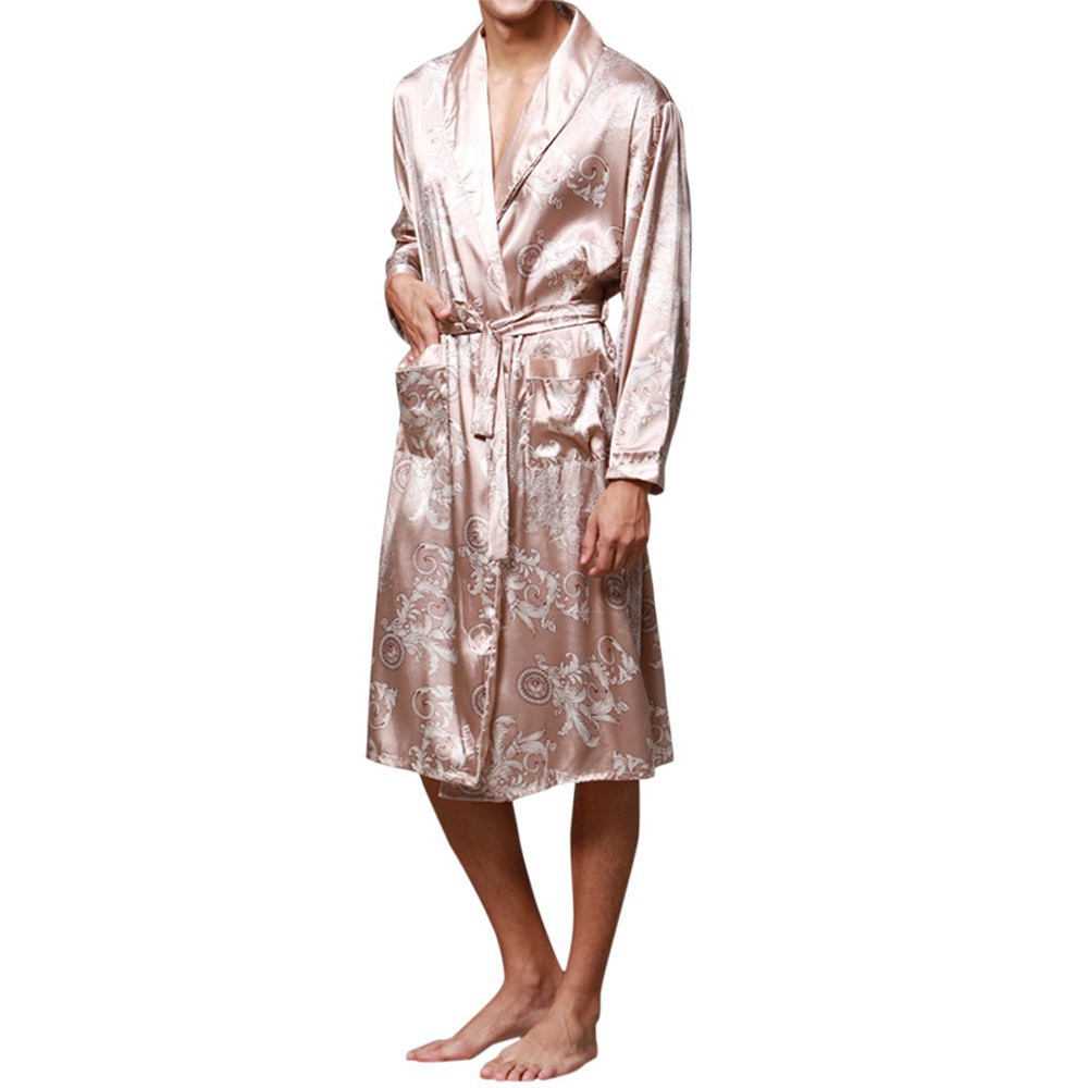 Áo choàng ngủ vải satin in hình rồng cho nam