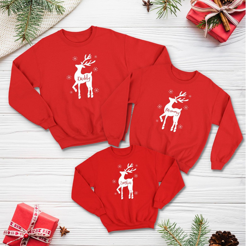 Áo Hoodie Gia đình 💝Cotton Nỉ da cá (Hình thật chất áo + Logo Thương hiệu) 💝Chú tuần lộc Noel - Giáng sinh