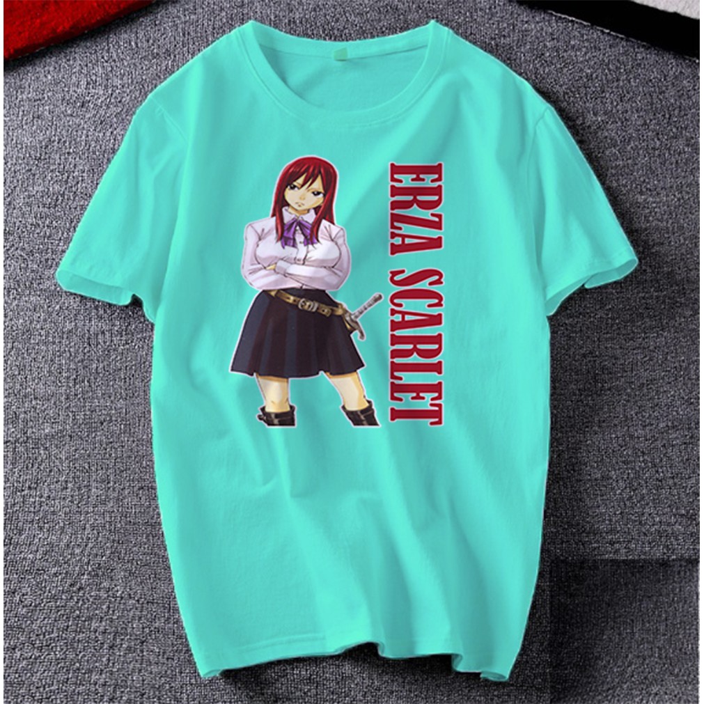 Áo thun Cotton Unisex - Nhân vật Erza Scarlet - Fairy Tail - Chibi - Erza Scarlet lạnh lùng