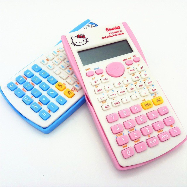 Máy Tính Học Sinh KT-350 12 số họa tiết Hello Kitty Và Doraemon - Máy Tính Bỏ Túi 12 Số Hình mèo