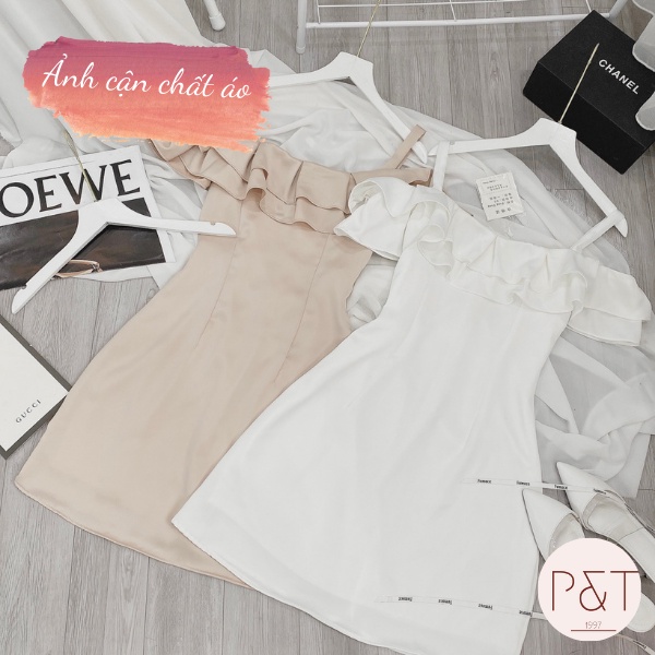 Váy Viền Bèo Trễ Vai Đi Biển, Váy Trễ Vai Dáng Ngắn Chữ A Xinh Xắn Màu Trắng Be | BigBuy360 - bigbuy360.vn