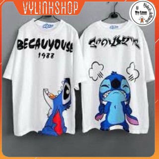 Áo thun nam nữ VYLINHSHOP phông unisex in hình Stich há miệng, xì khói và thơm má form rộng freesize
