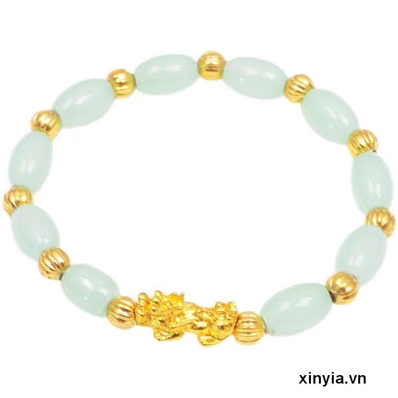 Vòng Tay Hạt Đá Mã Não Hình Oval Cứng Vàng May Mắn Cho Nữ