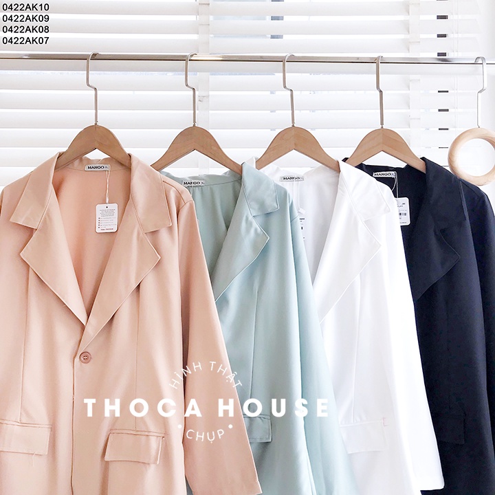 Áo vest oversize trơn túi nấp 2 nút trắng, đen, nude, xanh mint THOCA HOUSE dáng Hàn chuẩn xinh