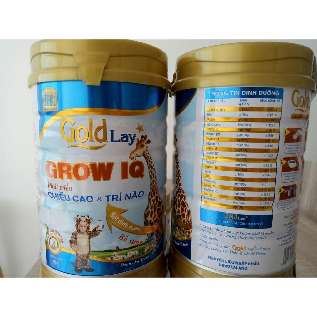 Sữa bột Tăng chiều cao, phát triển trí não Goldlay Grow IQ 900g - Dành cho trẻ từ 1 - 15 tuổi