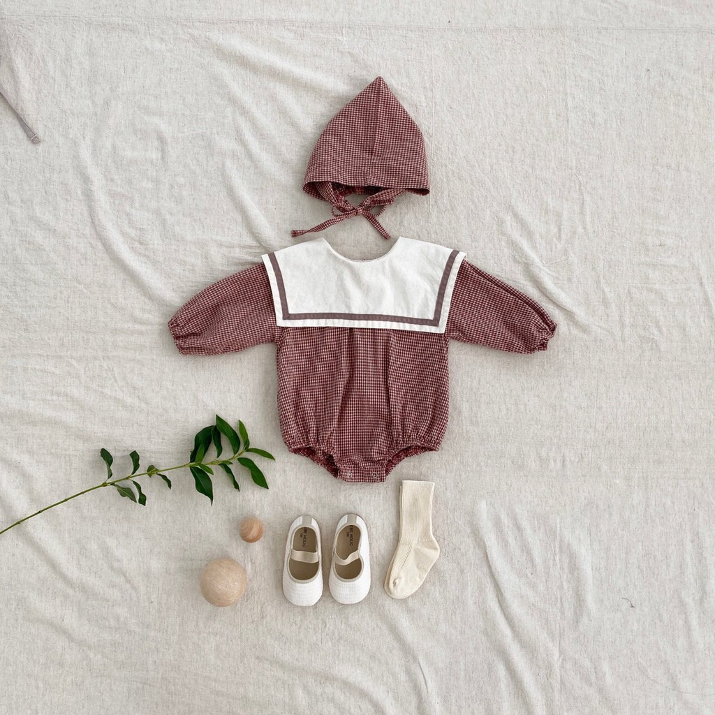 Set suit caro thủy thủ mũ chóp A441 Bebeholic hàng cao cấp Hàn