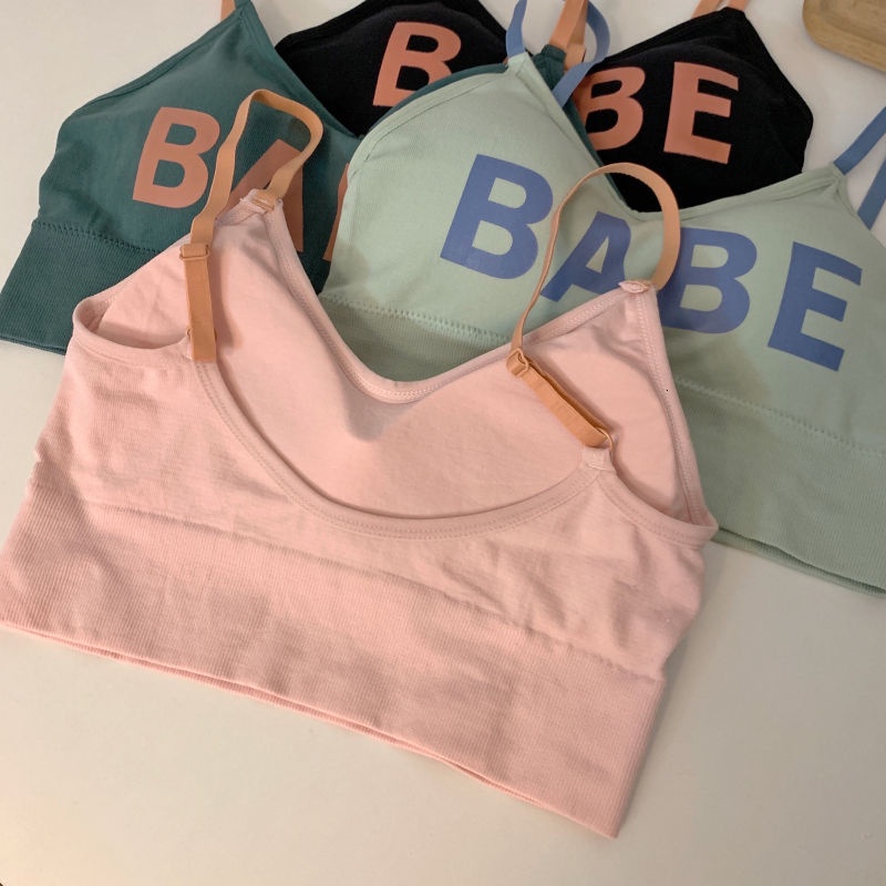 Áo ngực thể thao không gọng thép có đệm ngực hở lưng in chữ phong cách Hàn Quốc