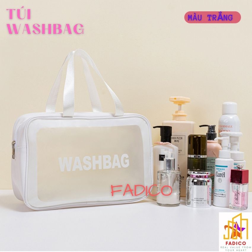 [HCM]Túi đựng mỹ phẩm Washbag có quai xách màu trong suốt,phù hợp du lịch,đi chơi,đựng vật dụng cá nhân-FADICO