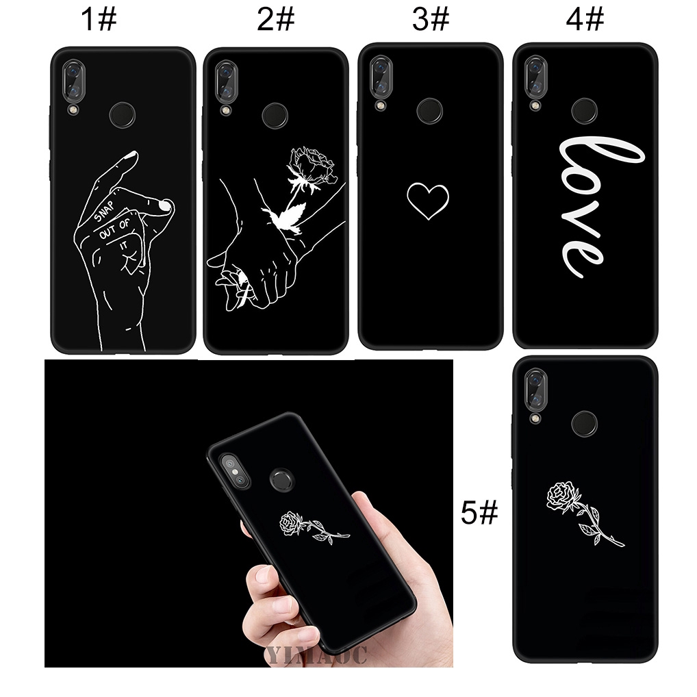 Ốp điện thoại từ nhựa dẻo màu đen trắng in hình trái tim/hoa hồng đa dạng cho Xiaomi Redmi Note 4 4A 4X 5 5A 6 Pro