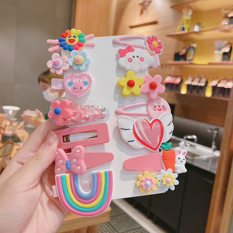 Set 14 Kẹp Tóc Họa Tiết Trái Cây 3D Hoạt Hình Ba Chiều Không Cần Xóa Phù Hợp Cho Mọi Ngày Cho Bé Gái