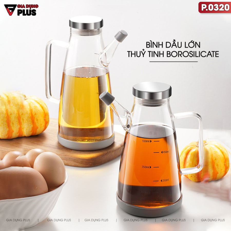 Bình dầu ăn, nước mắm lớn 750ml - thuỷ tinh borosilicate, có tay cầm &amp; đế cao su cao cấp chống vỡ - VIMORA