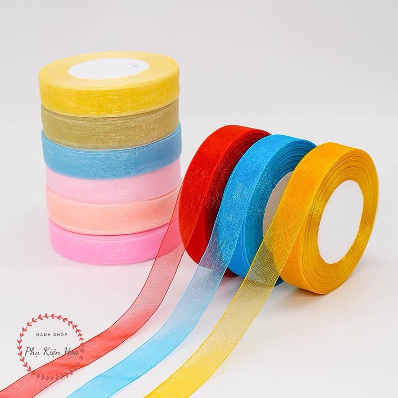 [Cuộn 45m] Ruy Băng Voan Trơn, Vải Organza Khổ 2cm Trang Trí Quà Tặng - Bó Hoa - Tiệc