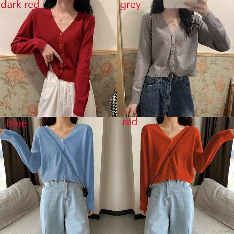 Áo Khoác Cardigan Dệt Kim Cổ Tim Xinh Xắn Cho Nữ Áo Khoác Cardigan Mỏng Dài Tay Gợi Cảm 10 Màu Tùy Chọn