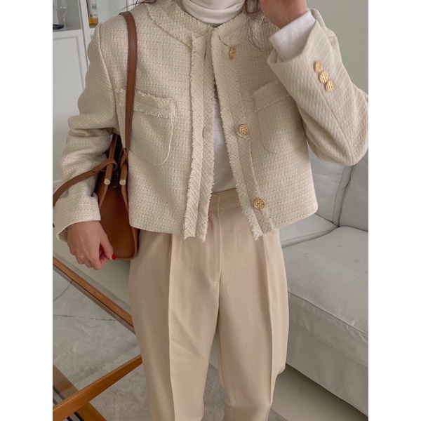 ÁO KHOÁC DẠ TWEED ULZZANG DÁNG CROPTOP