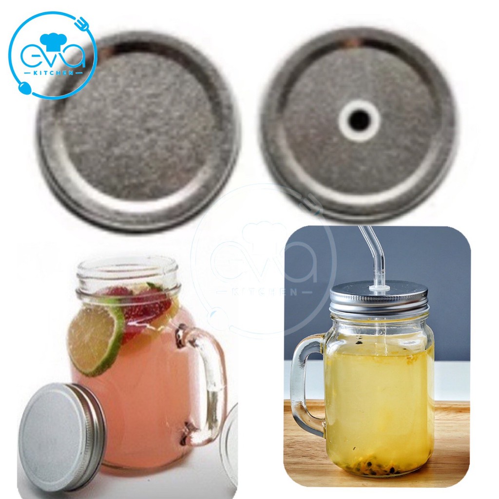 Nắp Nhôm Không Lỗ Hoặc Có Lỗ Cấm Ống Hút Đậy Ly Thuỷ Tinh Có Quai Cầm Đựng Trà Sữa 350 - 650 ml