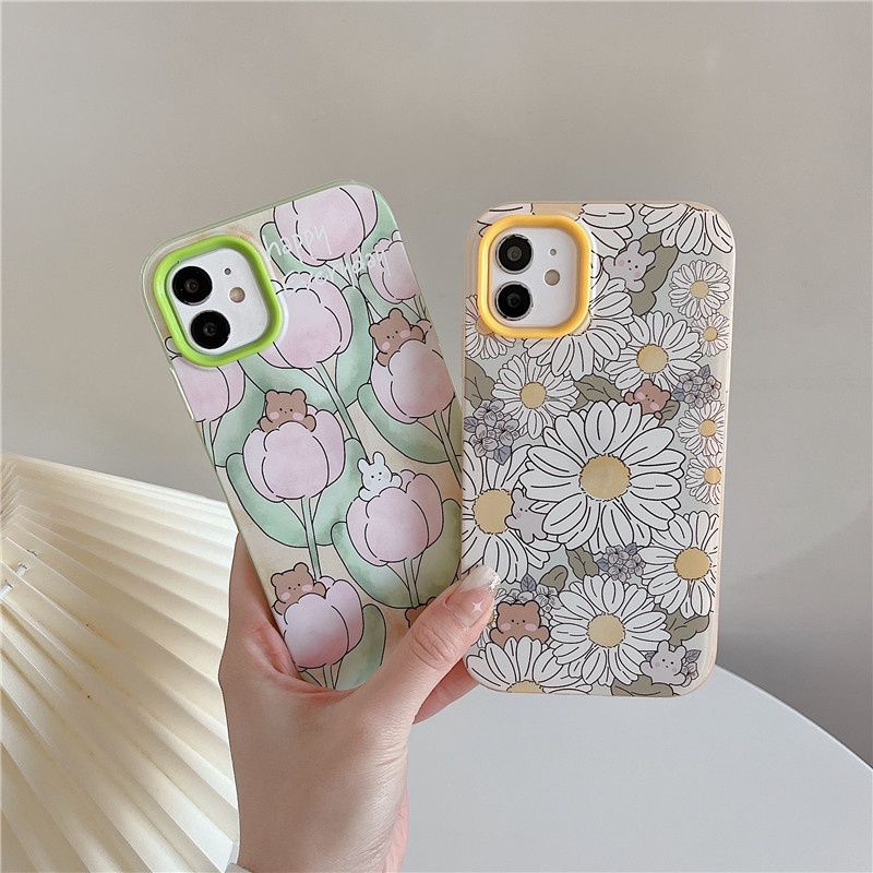 Ốp Điện Thoại Dẻo Họa Tiết Hoa 3 Trong 1 Cho iphone 13 12 Pro Max 6 6s 7 8 Plus XR XS Max 11 Pro Max