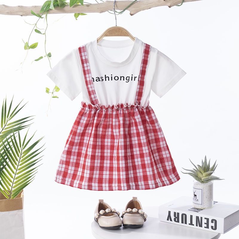 ❤Hàng Có Sẵn❤Bộ Đầm Công Chúa Giả Hai Mảnh Họa Tiết Caro Phong Cách Hàn Quốc Thời Trang Cho Bé Gái