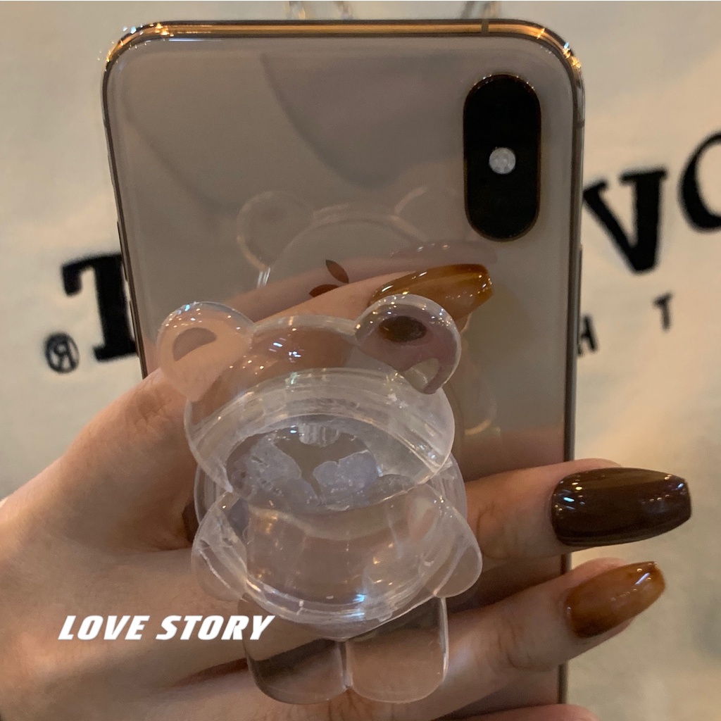 Giá Đỡ Điện Thoại Trong Suốt Hình Gấu Đa Năng Có Thể Xoay Được