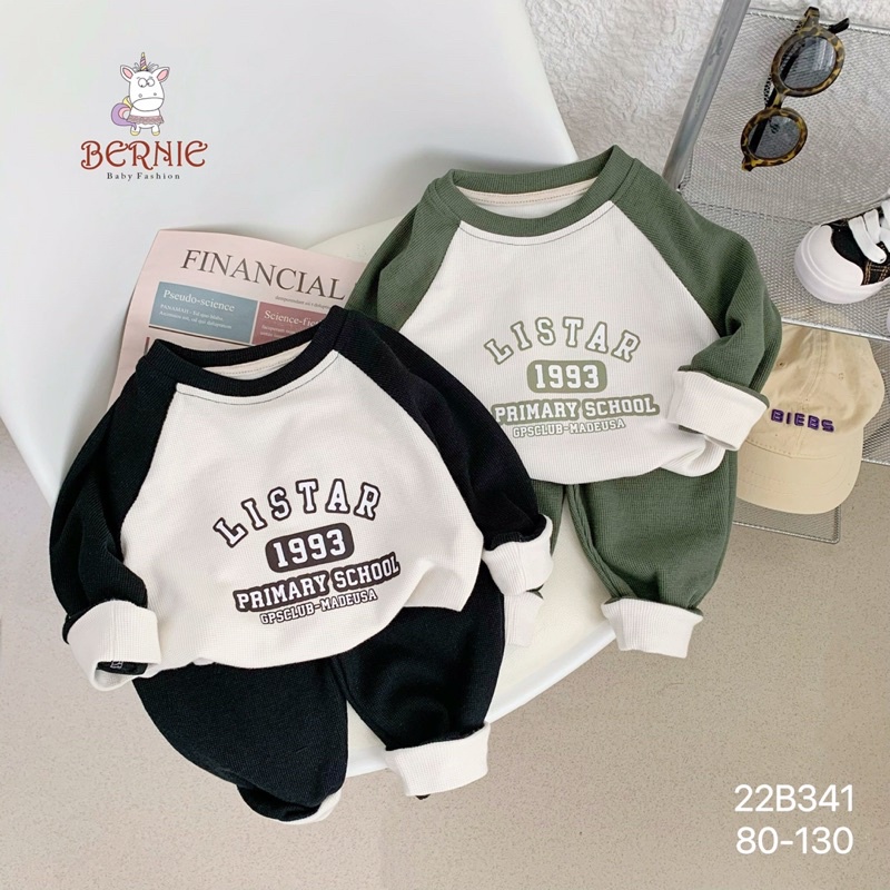 Bộ quần áo thu đông dài tay tổ ong Listar 1993 cho bé trai, gái chuẩn hãng Bernie