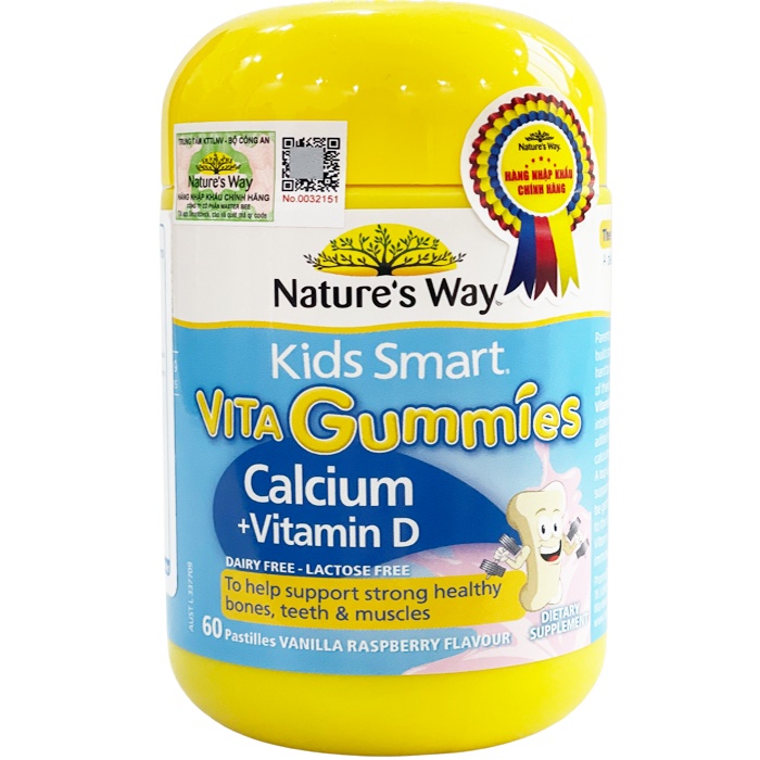 Kẹo Dẻo Canxi Cho Bé Nature’s Way Kids Smart Vita Gummies Calcium + Vitamin D 60 Viên