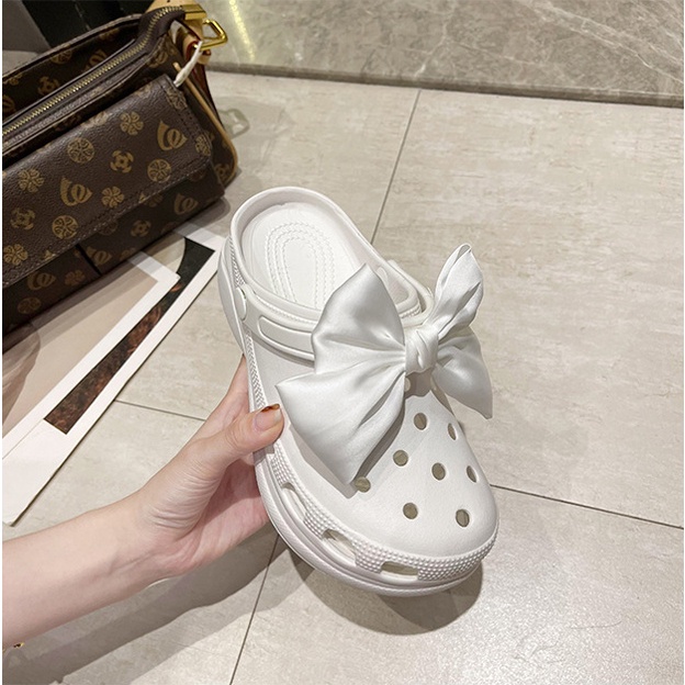 Dép Cross Đế Cao 7cm Kèm Nơ Siêu Đẹp, Hack Dáng Êm Chân, Dép Sục Độn Đế