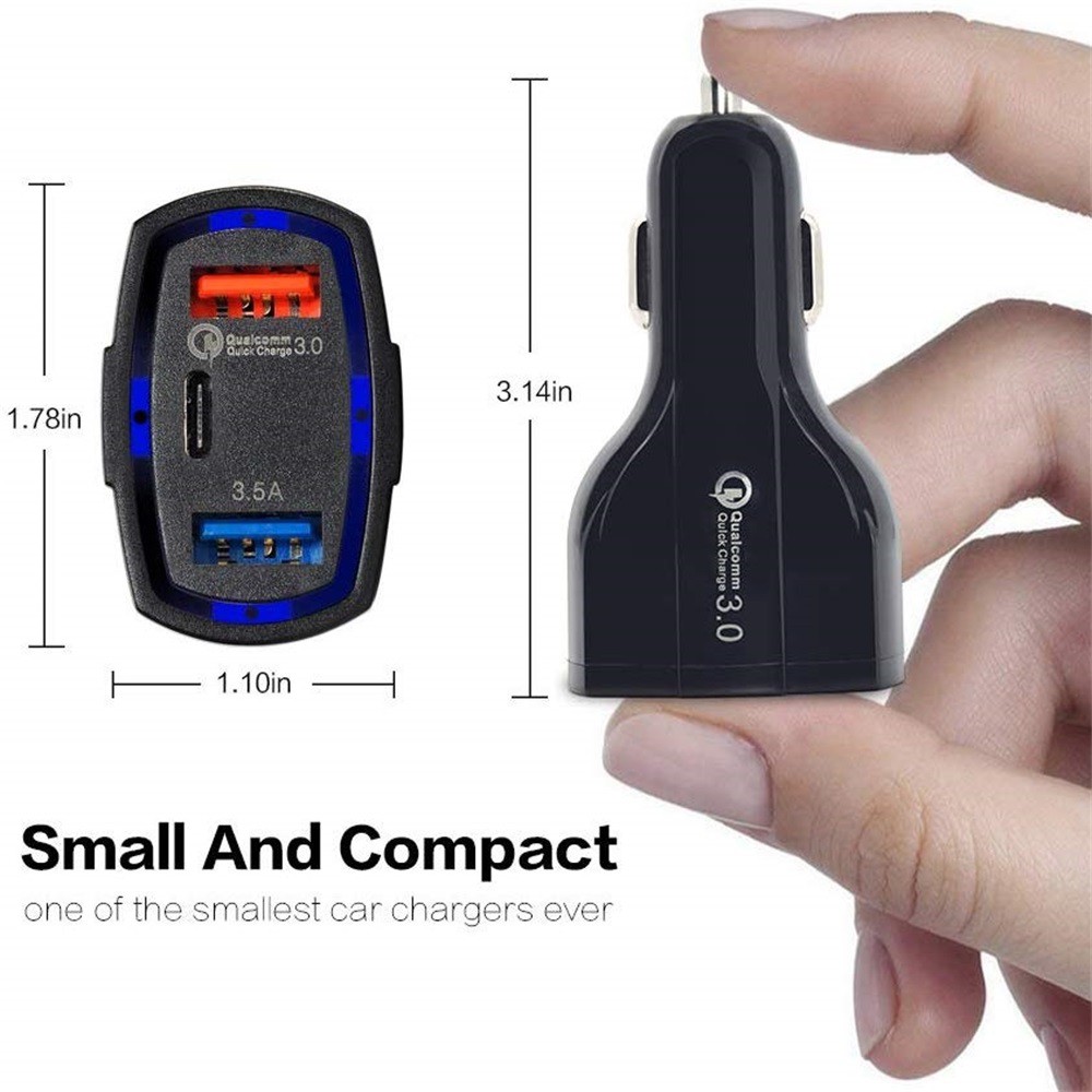 Củ Sạc Trên Ô Tô 3 Cổng usb 3.0 7A micro usb + Type-c
