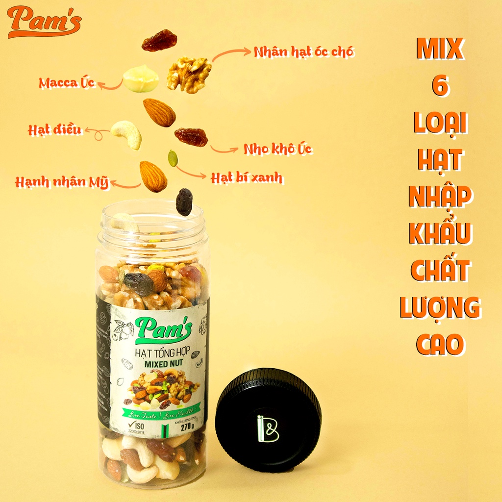 COMBO 2 Hũ Hạt Mix 6 Loại(Macca + Hạnh Nhân + Điều + Nhân Óc Chó + Hạt Bí + Nho Úc) 540g