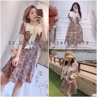 VÁY HOA NHÍ CỔ SEN BÈO THẮT NƠ - ĐẦM SUÔNG HOA VINTAGE VIỀN BÈO BUỘC DÂY HOT
