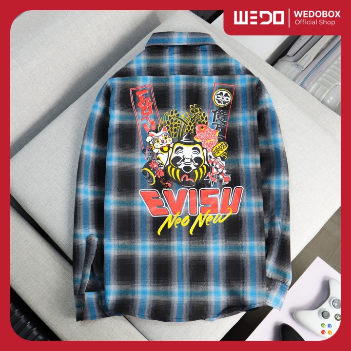 Áo Sơ Mi Nam EVISU TÀI LỘC Tay Dài Vải Nỉ Caro Mềm Mát Hình In Sắc Nét Màu Sắc Độc Lạ Thời Trang Hot Trend Mới