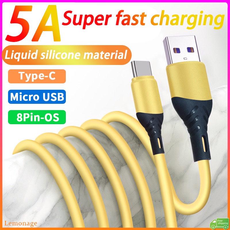 Dây Cáp Sạc Nhanh Micro Usb / i / Type C 5A Bằng Silicon Chất Lượng Cao