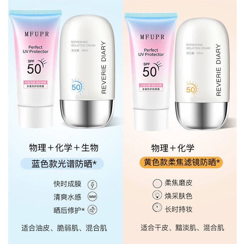 [Hàng mới về] Kem chống nắng 50ml SPF50+ chống thấm nước và mồ hôi hiệu quả tiện dụng