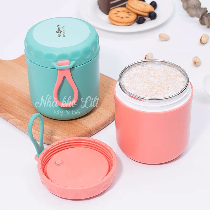 FREESHIP EXTRA - BÌNH Ủ CHÁO ELE 2 LỚP INOX 304 tặng KÈM THÌA 430ML