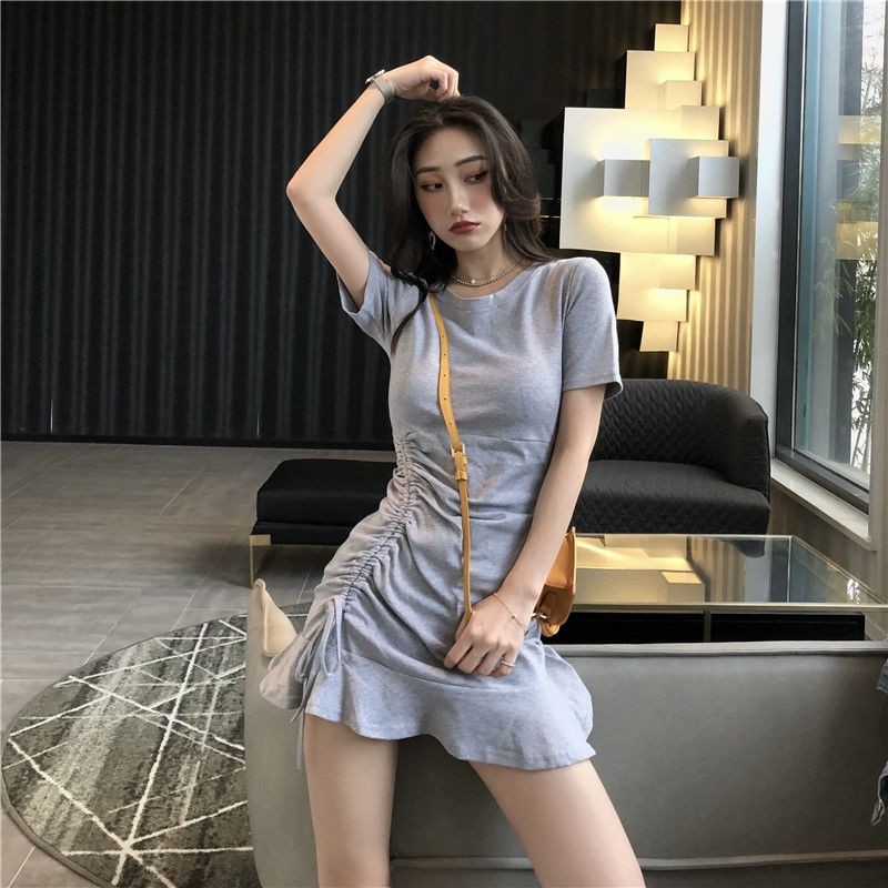 ✷ↂ☞Mùa hè Hồng Kông phong cách nhỏ hot girl dây rút váy ngắn nữ tự trồng túi đeo hông đuôi cá cổ điển Hàn Quốc