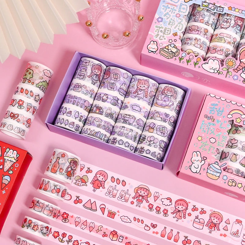 Washi Tape Bộ 20 Cuộn Băng Keo Giấy Dễ Thương Dùng Trang Trí Sổ Tay