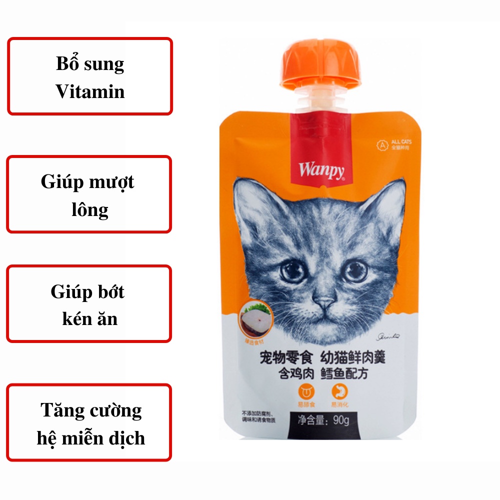 Súp thưởng pate wanpy nắp vặn cho mèo nhiều hương vị tươi ngon dễ bảo quản gói 90g